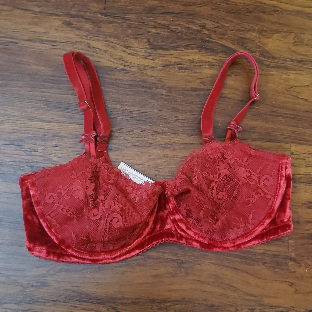 Victoria's Secret Red Sexy Feminine Lace Push Up Without Padding Bra Size 34D
